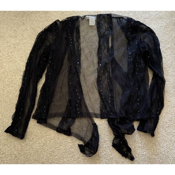 Vintage MaxMia Black Sheer Long Sleeve Sequined Shawl ￼ - Picture 4 of 4
